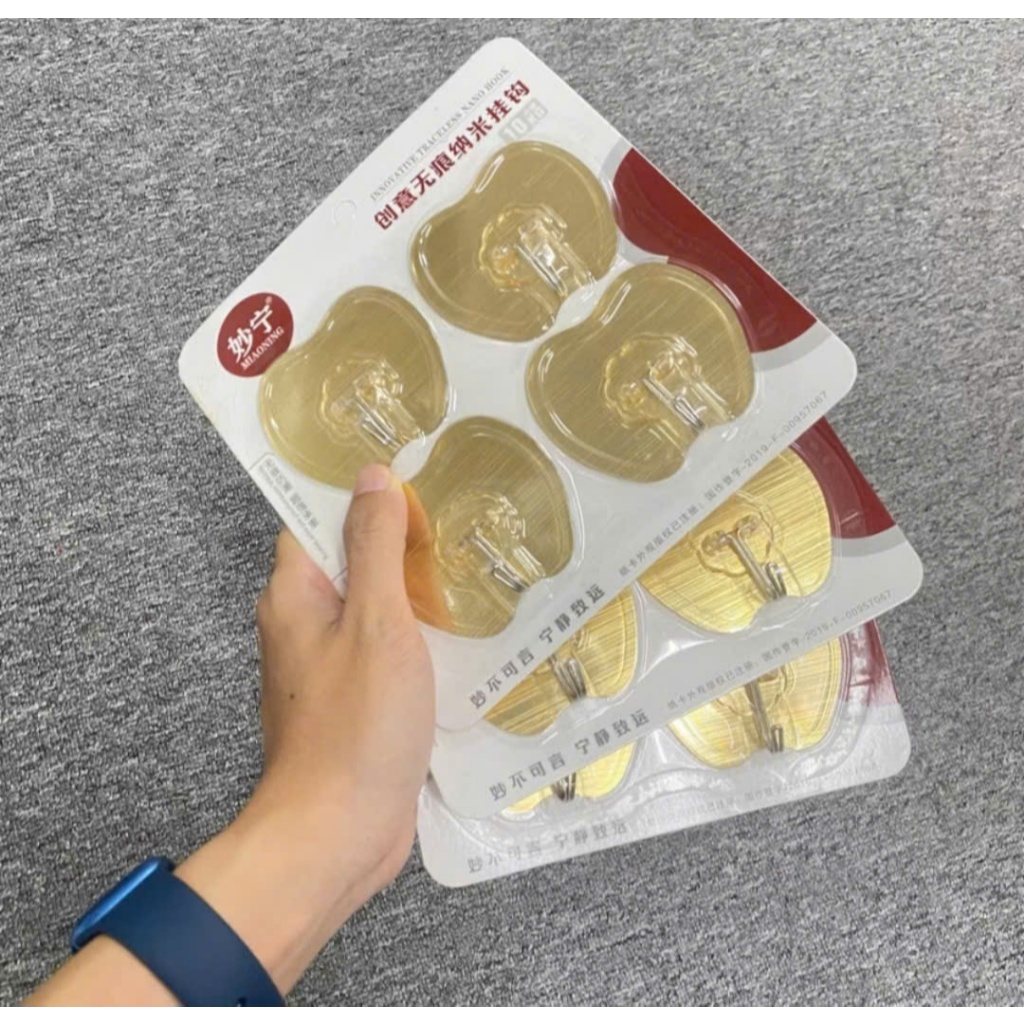 VỈ MÓC DÁN TƯỜNG 4 MÓC HÌNH TÁO INOX 304 - CHỊU LỰC 10KG